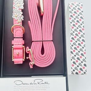 Oscar de la Renta Pink Dog Collar and Leash Size Small
